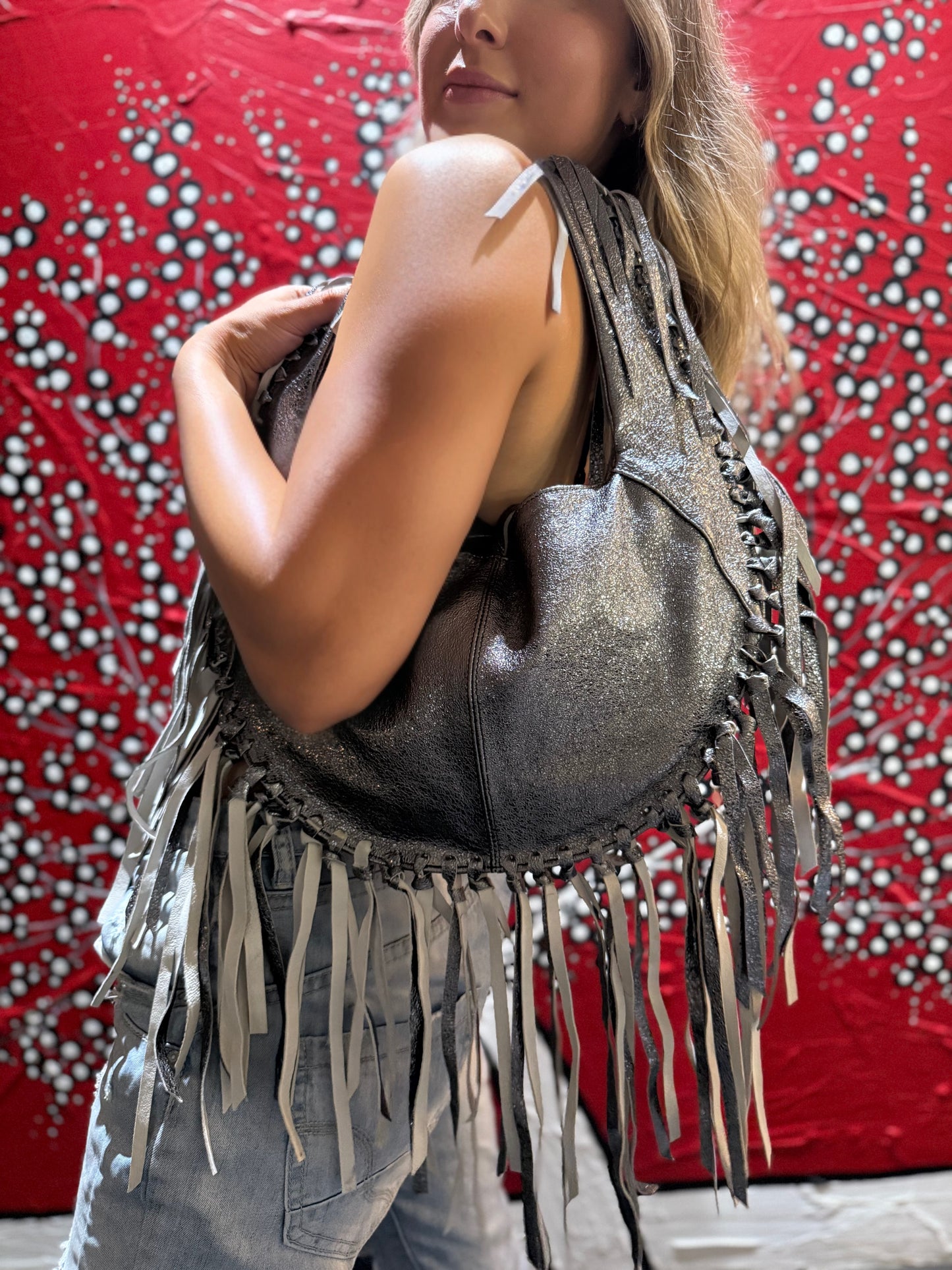 ZM The Label ~ Metallic Leather Gunmetal Tassel Bag