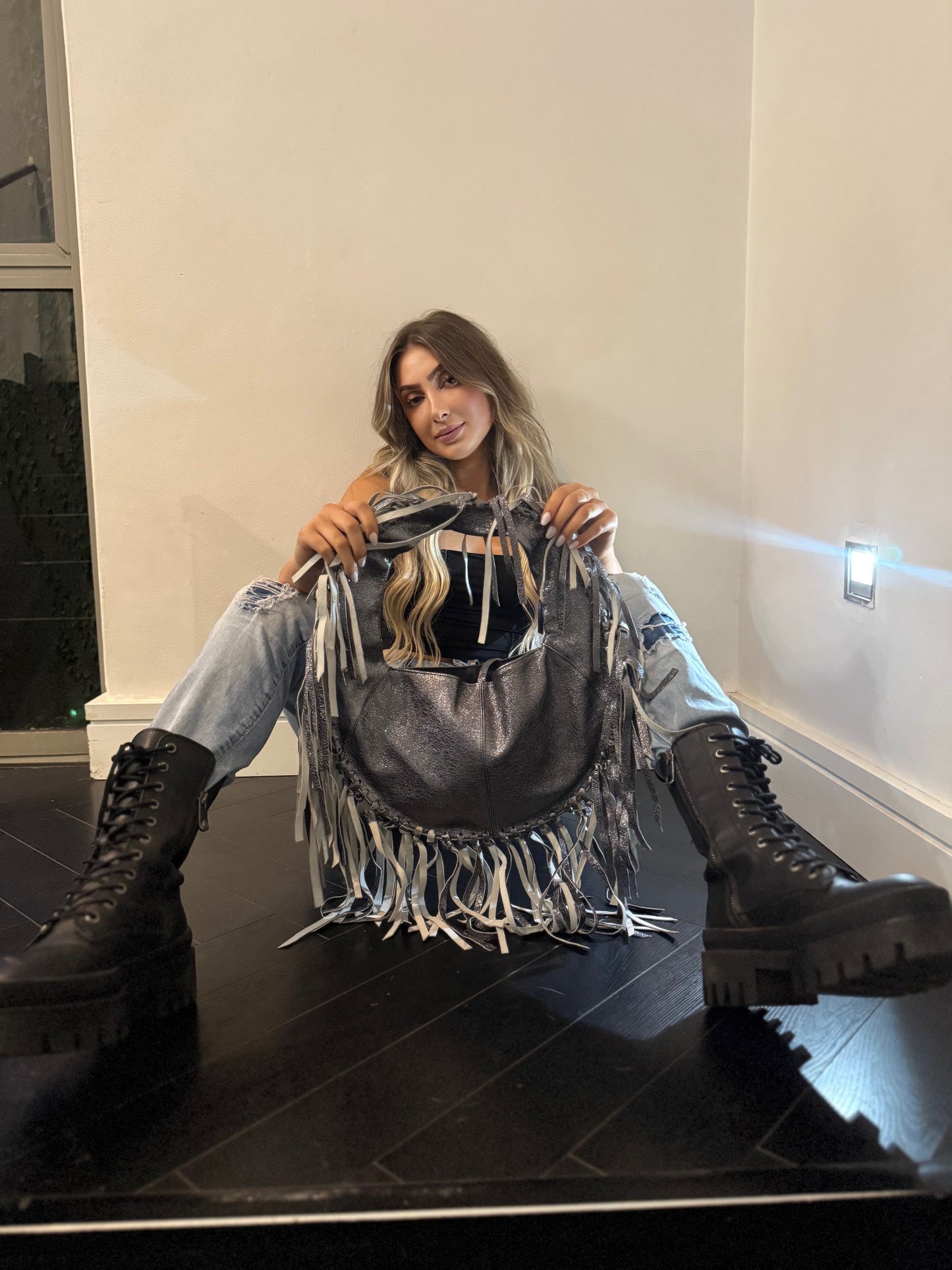 ZM The Label ~ Metallic Leather Gunmetal Tassel Bag