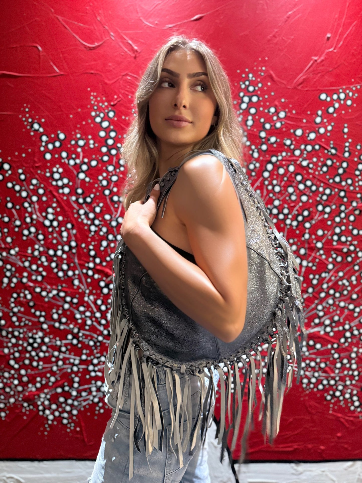 ZM The Label ~ Metallic Leather Gunmetal Tassel Bag