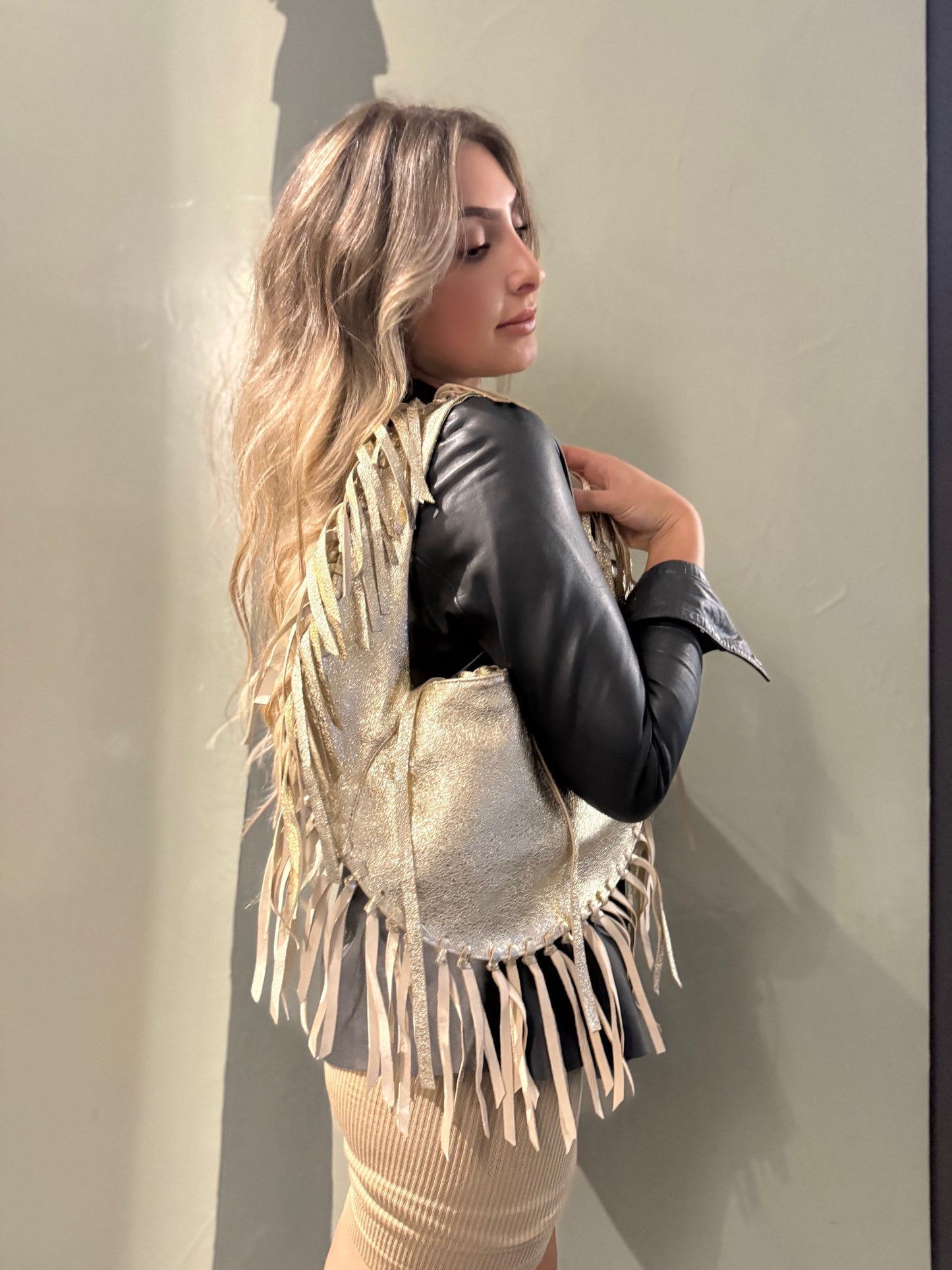 ZM The Label ~ Metallic Leather Gold Tassel Bag