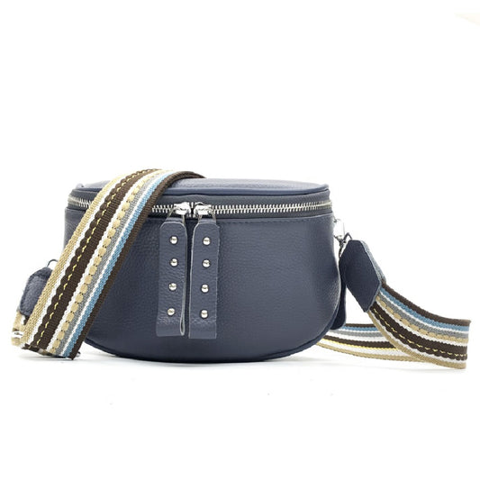 The Blue/Grey Leather Bag with Silver Hardware