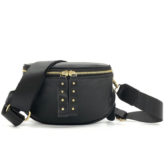 The Black Leather Bag with Gold Hardware