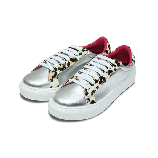 The Metallic Silver & Snow Leopard Low Top Sneaker