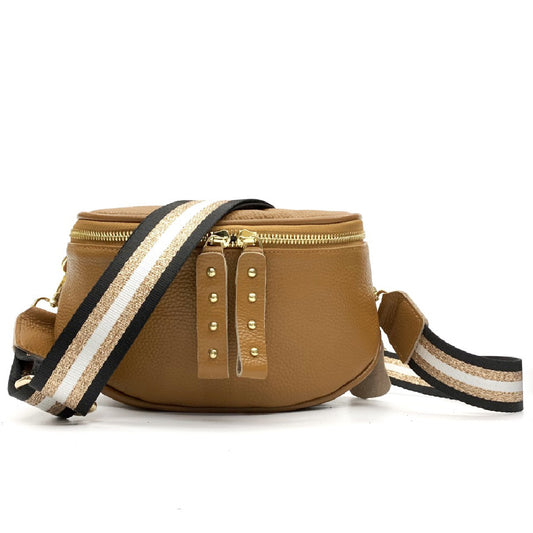 The Tan Leather Bag with Gold Hardware